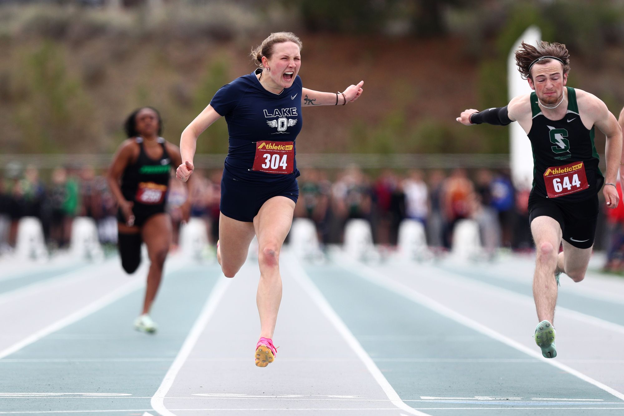 Lake Oswego High School junior Mia Brahe-Pedersen won the mixed-gender 100 meters in 11.08 seconds on May 6 at the Summit Invitational in Bend, Ore.